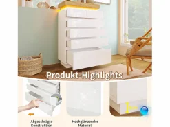 Merax Cómoda|Cómoda con 6 cajones - 73 x 39 x 115 cm - LED - Tablero de partículas - para salón y dormitorio -