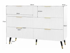 Cómoda con 6 cajones - 120 x 40 x 77 cm - Tablero de partículas - para salón, dormitorio - Color^Merax Best
