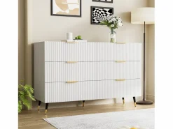 Cómoda con 6 cajones - mueble de almacenaje de madera - tiradores y patas de metal - (120x40x77cm) Blanco Discount