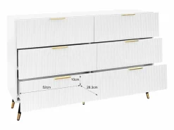Cómoda con 6 cajones - mueble de almacenaje de madera - tiradores y patas de metal - (120x40x77cm) Blanco Discount