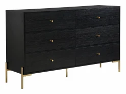 Vente-unique Cómoda|Cómoda con 6 cajones de MDF y metal en color negro y dorado - MILAVIA