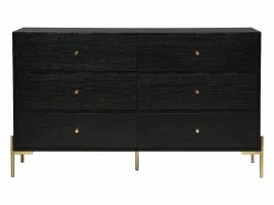 Vente-unique Cómoda|Cómoda con 6 cajones de MDF y metal en color negro y dorado - MILAVIA