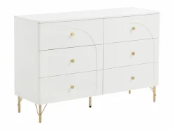 Vente-unique Cómoda con 6 cajones en color y dorado - ALOBARA Blanco Hot