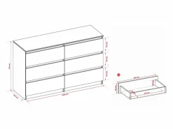 Cómoda con 6 cajones: roble Sonoma/blanco mate, 120 x 39 x 79 cm Beige Outlet