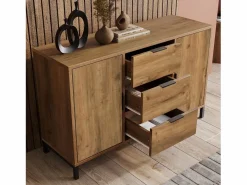 Cómoda con 2 puertas y 3 cajones, 120 x 40 x 76 cm, Tablero de partículas + metal, Roble oscuro^Merax Outlet