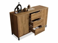 Cómoda con 2 puertas y 3 cajones, 120 x 40 x 76 cm, Tablero de partículas + metal, Roble oscuro^Merax Outlet