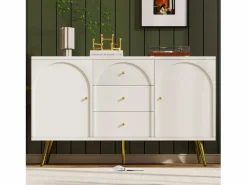 Cómoda con 2 puertas y 3 cajones, 140 x 40 x 84 cm, Tablero de partículas + metal, crema^Merax Best