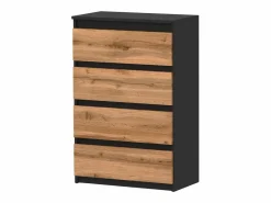 Cómoda con cajones negra roble Wotan 60 cm Mueble TV espacioso 4 cajones estilo loft^ Hot