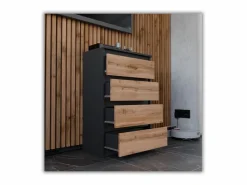 Cómoda con cajones negra roble Wotan 60 cm Mueble TV espacioso 4 cajones estilo loft^ Hot