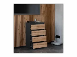 Cómoda con cajones negra roble Wotan 60 cm Mueble TV espacioso 4 cajones estilo loft^ Hot