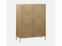Sweeek Cómoda con efecto madera y espiga de 2 puertas, 80cm natural Marru00f3n