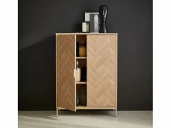 Sweeek Cómoda con efecto madera y espiga de 2 puertas, 80cm natural Marru00f3n