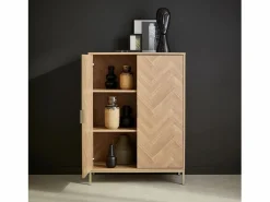 Sweeek Cómoda con efecto madera y espiga de 2 puertas, 80cm natural Marru00f3n