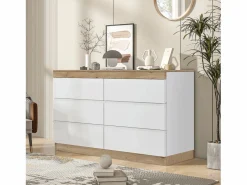 Cómoda de 6 cajones - 110 x 40 x 67,5 cm - para dormitorio y salón - Aglomerado E1 - + roble^Merax