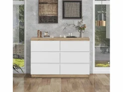 Cómoda de 6 cajones - 110 x 40 x 67,5 cm - para dormitorio y salón - Aglomerado E1 - + roble^Merax