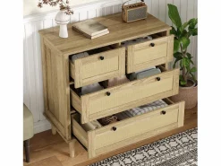 Cómoda de 4 cajones - 80 x 40 x 80 cm - Cajones de ratán - Mueble de almacenaje - Aglomerado - Natural^Merax Sale