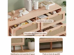 Cómoda de 6 cajones - Cómoda de ratán para dormitorio - Cómoda de madera con tiradores dorados - 100x34x73cm Color natural oscuro Hot
