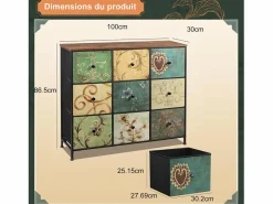 Cómoda de 9 cajones - Mueble de dormitorio - Estructura de metal y tapa de madera - Mueble de almacenaje para salón - Estilo vintage^ Outlet