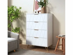 Muebles Niño|Cómoda|Cómoda de 4 cajones - Mueble de almacenaje - Dormitorio/Salón - 90 x 34 x 60 cm - Estilo escandinavo -