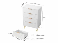 Muebles Niño|Cómoda|Cómoda de 4 cajones - Mueble de almacenaje - Dormitorio/Salón - 90 x 34 x 60 cm - Estilo escandinavo -