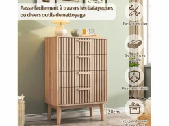 Cómoda de 4 cajones - Tiradores y patas de madera - Diseño de líneas - Cómoda moderna de 4 cajones en madera y ratán^ Clearance