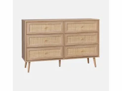 Sweeek Cómoda de 6 cajones con efecto madera y caña natural Marru00f3n