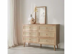 Sweeek Cómoda de 6 cajones con efecto madera y caña natural Marru00f3n