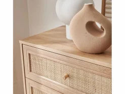 Sweeek Cómoda de 6 cajones con efecto madera y caña natural Marru00f3n