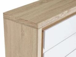 Vente-unique Cómoda de 6 cajones con LEDs MDF blanco lacado y natural - FLARANCIA Color natural claro / Blanco Sale