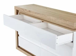 Vente-unique Cómoda de 6 cajones con LEDs MDF blanco lacado y natural - FLARANCIA Color natural claro / Blanco Sale