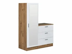 Vente-unique Cómoda|Armario|Cómoda de 3 cajones con mueble y espejo en blanco y natural - VITORIO