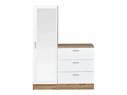 Vente-unique Cómoda|Armario|Cómoda de 3 cajones con mueble y espejo en blanco y natural - VITORIO