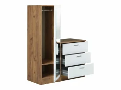 Vente-unique Cómoda|Armario|Cómoda de 3 cajones con mueble y espejo en blanco y natural - VITORIO
