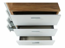 Vente-unique Cómoda|Armario|Cómoda de 3 cajones con mueble y espejo en blanco y natural - VITORIO