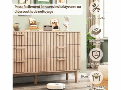 Cómoda de 6 cajones con tiradores de madera y patas de apoyo, para recibidor o salón, color madera^ New