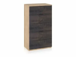 duehome Cómoda de 5 cajones formato vertical en roble canadian y óxido 60x110 cm Akari Roble Canadian - Óxido Gris Sale