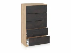 duehome Cómoda de 5 cajones formato vertical en roble canadian y óxido 60x110 cm Akari Roble Canadian - Óxido Gris Sale