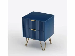 Cómoda de 2 cajones, mesita de noche, aparador, 60 x 40 x 70 cm, Azul Outlet