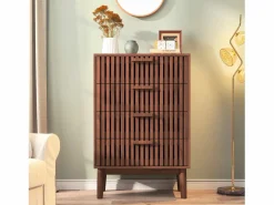 Cómoda de cuatro cajones, madera, mueble de almacenaje con cajones, para dormitorio o salón, 60 x 34 x 91 cm Color natural oscuro Discount