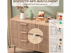 Cómoda de dormitorio de madera y ratán con 6 cajones, mueble de almacenaje multifuncional, armario de madera natural con cajones. Marru00f3n Sale