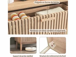 Cómoda de dormitorio de madera y ratán con 6 cajones, mueble de almacenaje multifuncional, armario de madera natural con cajones. Marru00f3n Sale