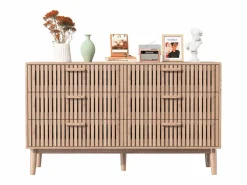 Cómoda de dormitorio de madera y ratán con 6 cajones, mueble de almacenaje multifuncional, armario de madera natural con cajones. Marru00f3n Sale