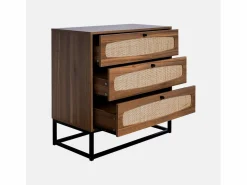 Sweeek Cómoda|Cómoda de madera y caña, 3 cajones natural