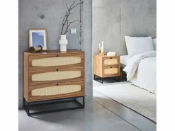 Sweeek Cómoda|Cómoda de madera y caña, 3 cajones natural
