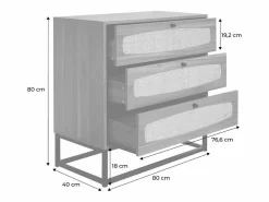 Sweeek Cómoda|Cómoda de madera y caña, 3 cajones natural