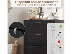Muebles Niño|Cómoda de mimbre con 4 cajones - con tiradores y patas - 55 x 39,8 x 95 cm - mueble de almacenaje -