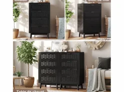 Muebles Niño|Cómoda de mimbre con 4 cajones - con tiradores y patas - 55 x 39,8 x 95 cm - mueble de almacenaje -