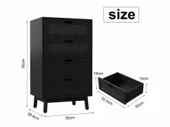 Muebles Niño|Cómoda de mimbre con 4 cajones - con tiradores y patas - 55 x 39,8 x 95 cm - mueble de almacenaje -