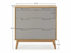 VS Venta-stock Cómoda de Noche Bruce 3 cajones, Madera Maciza, 80 cm (Ancho) 40 cm (Profundo) 83 cm (Alt.) Marru00f3n Discount