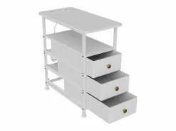 Mesa Auxiliar|Cómoda estrecha de 3 cajones, mesita de noche con función de carga y tira de luz, mesa auxiliar con cajones, 30 x 60 x 62 cm,